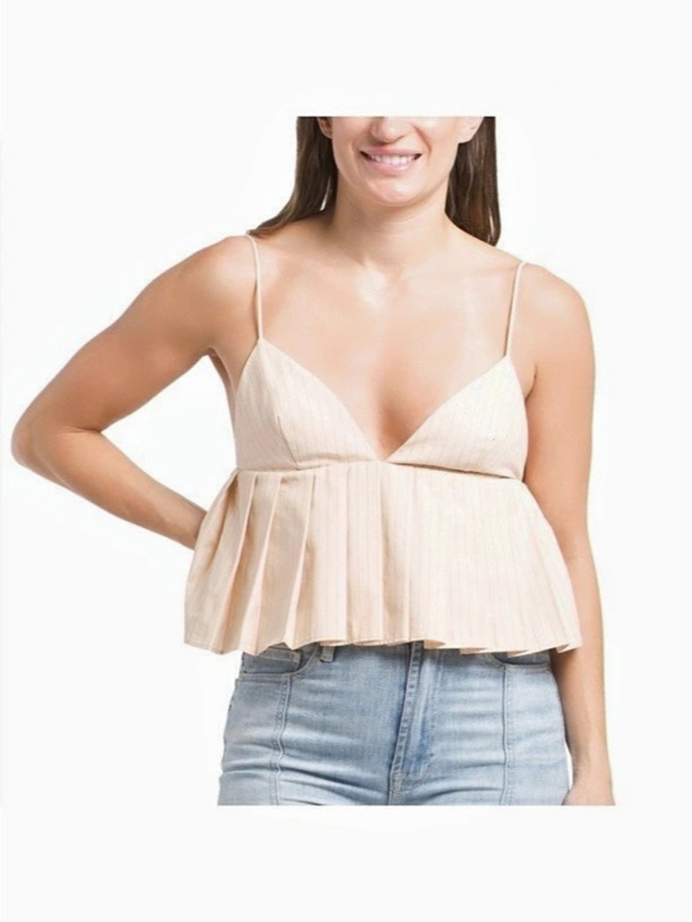 Zara Cream Pleated Cami Top Babydoll Top XL NWT